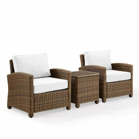 CLAUSTRO Bradenton Wicker Armchair Set - Sunbrella - Side Table & 2 Armchairs, White & Brown - 3 Piece CL3042814